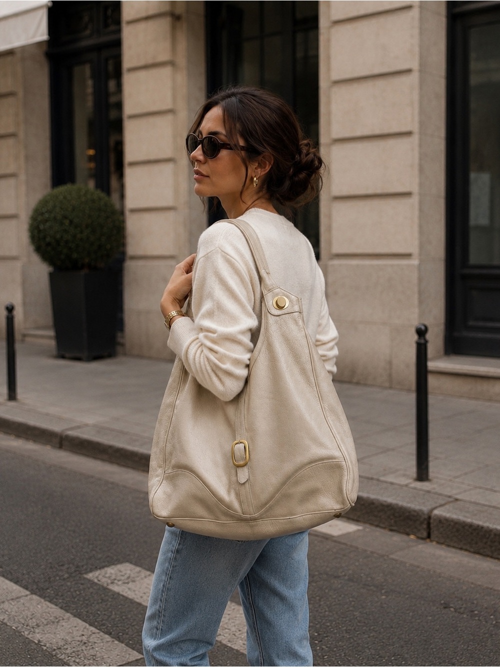 Foley + Corinna Ivory Pebbled Leather Slouchy Hobo‎ Tote Quiet Luxury Bag